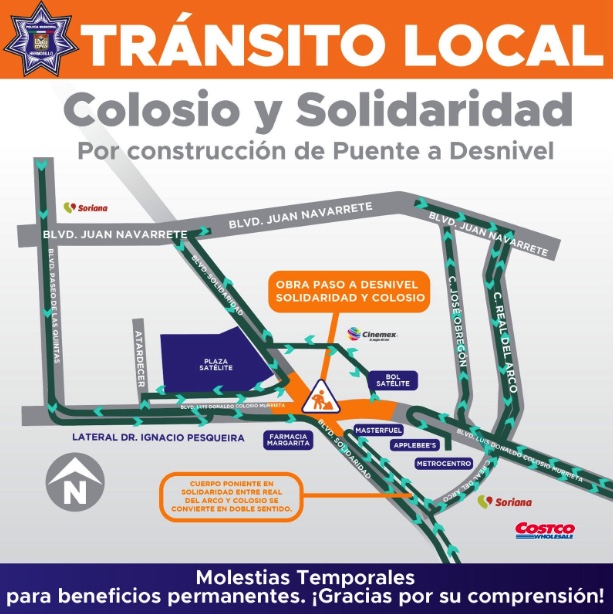 A partir del jueves 2 transitarán automovilistas por rutas alternas de Colosio y Solidaridad por inicio de obra de paso desnivel