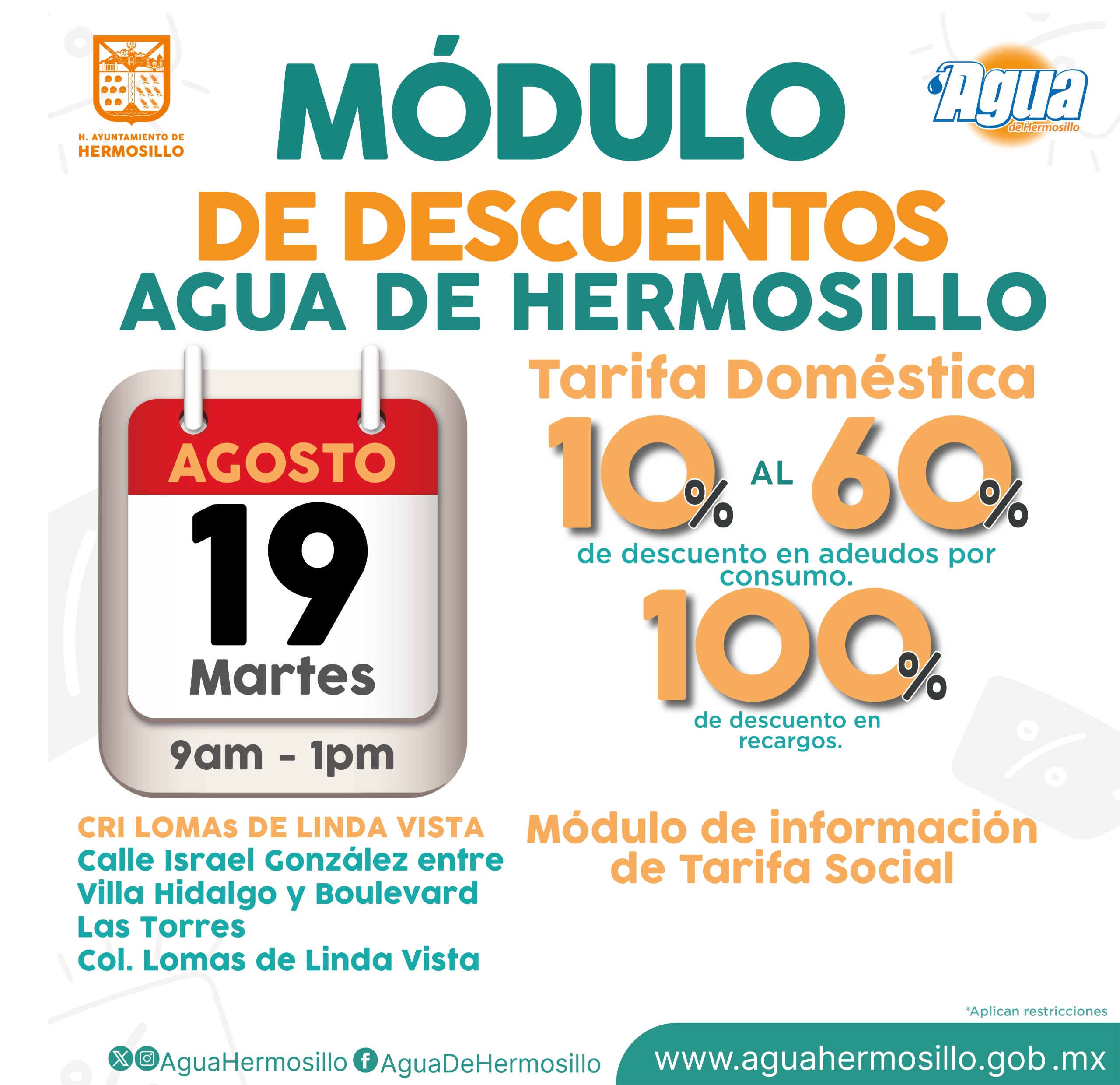 Convoca Agua de Hermosillo a la Jornada de Descuentos en Lomas de Linda Vista