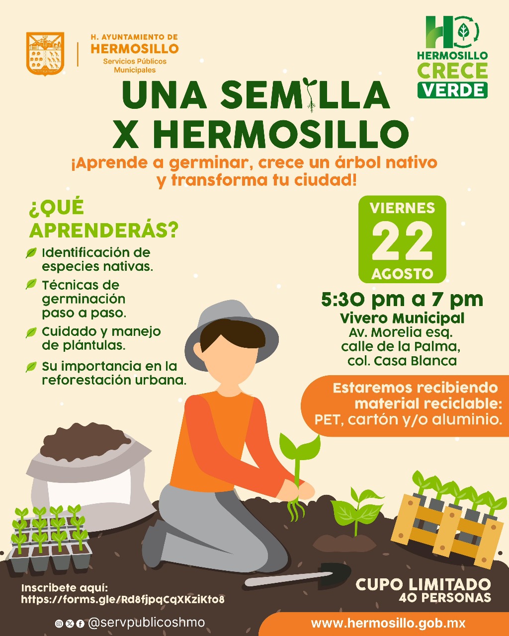 Invita Gobierno Municipal a Taller “Una Semilla x Hermosillo” para aprender a germinar y reforestar la ciudad